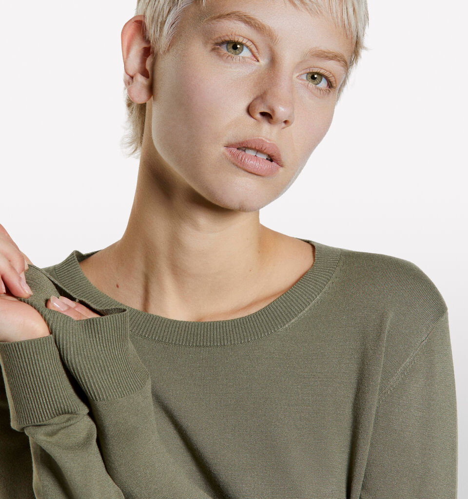 Military green crew neck top - women's crew neck sweaters - Dark Green | Sisley image number 4